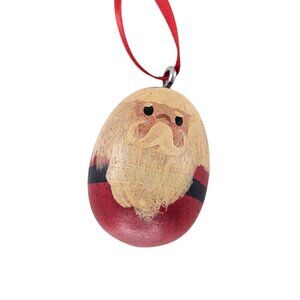 Hand Painted Wooden Santa Egg Ornament Red Ribbon Loop Christmas Tree Décor